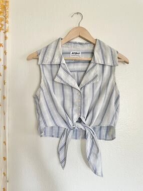 Vintage 90s At Last Striped Tie Front Crop Top Medium